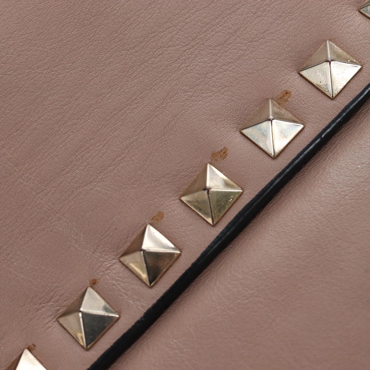 VALENTINO Studs Tote Bag Leather 2way Beige Gold Auth am10102