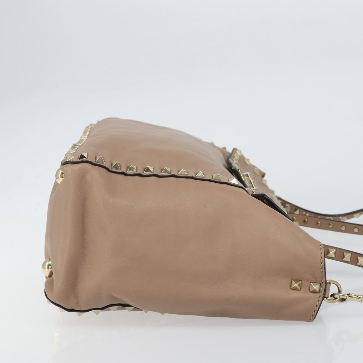 VALENTINO Studs Tote Bag Leather 2way Beige Gold Auth am10102
