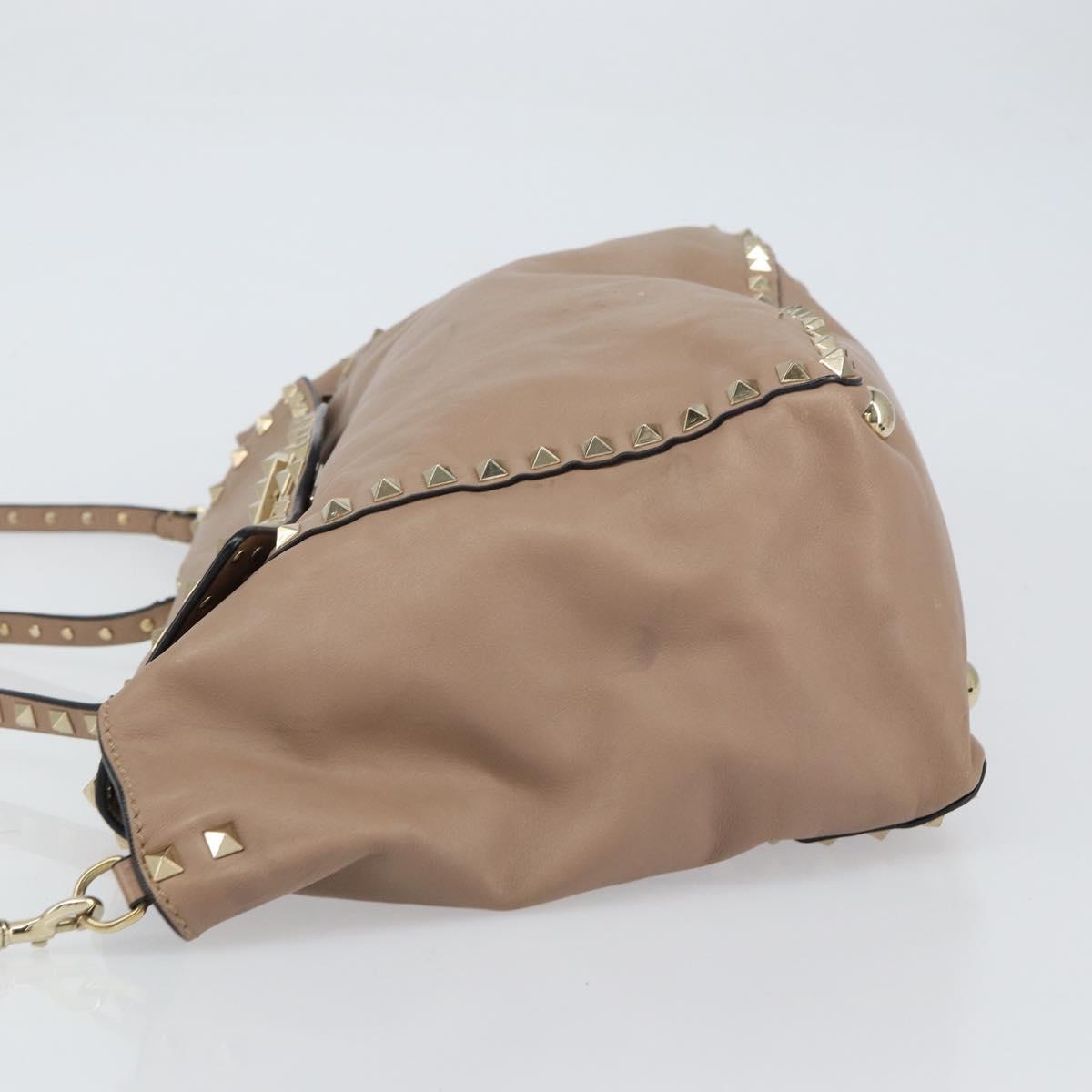 VALENTINO Studs Tote Bag Leather 2way Beige Gold Auth am10102