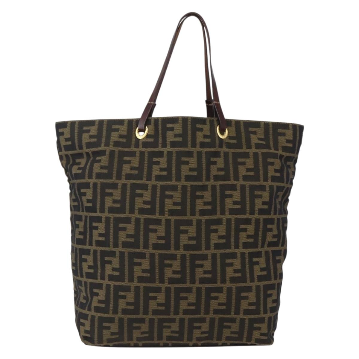 FENDI Zucca Canvas Tote Bag Black Brown Auth am10121