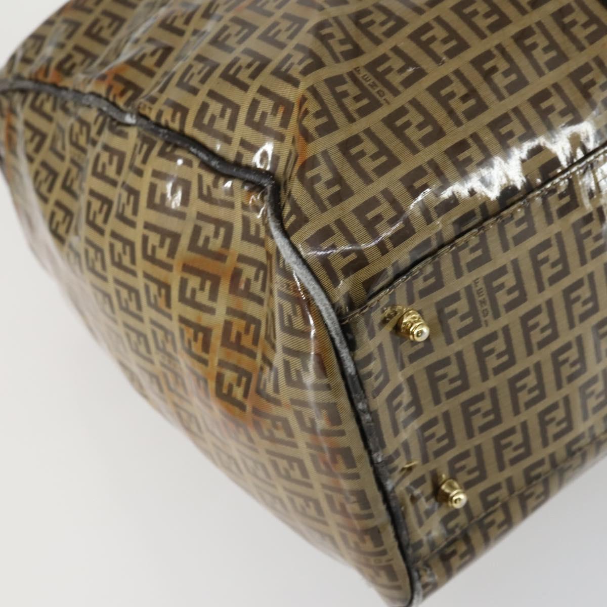 FENDI Zucchino Canvas Boston Bag Brown Gold Auth am10122