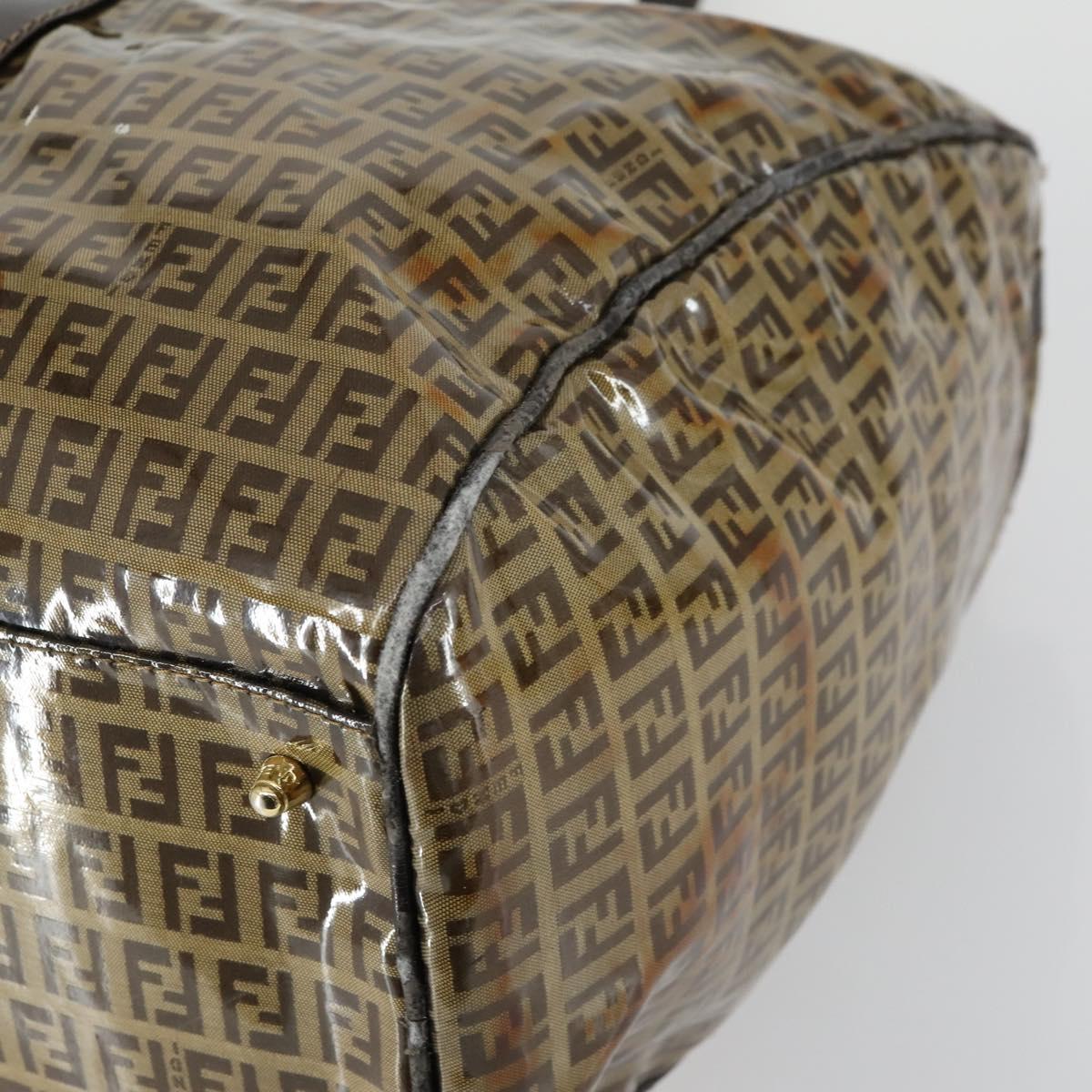 FENDI Zucchino Canvas Boston Bag Brown Gold Auth am10122