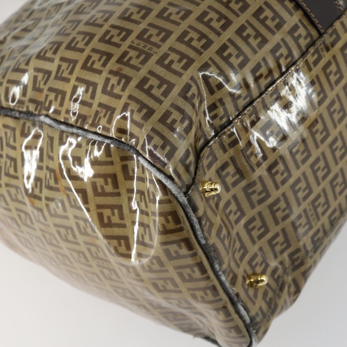 FENDI Zucchino Canvas Boston Bag Brown Gold Auth am10122