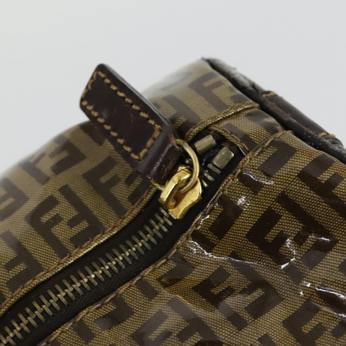 FENDI Zucchino Canvas Boston Bag Brown Gold Auth am10122