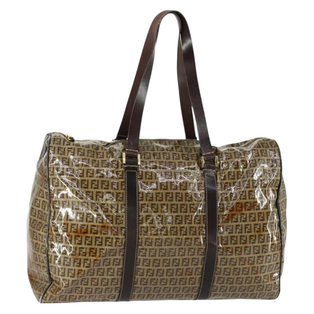 FENDI Zucchino Canvas Boston Bag Brown Gold Auth am10122