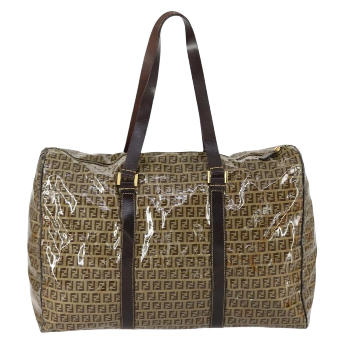 FENDI Zucchino Canvas Boston Bag Brown Gold Auth am10122