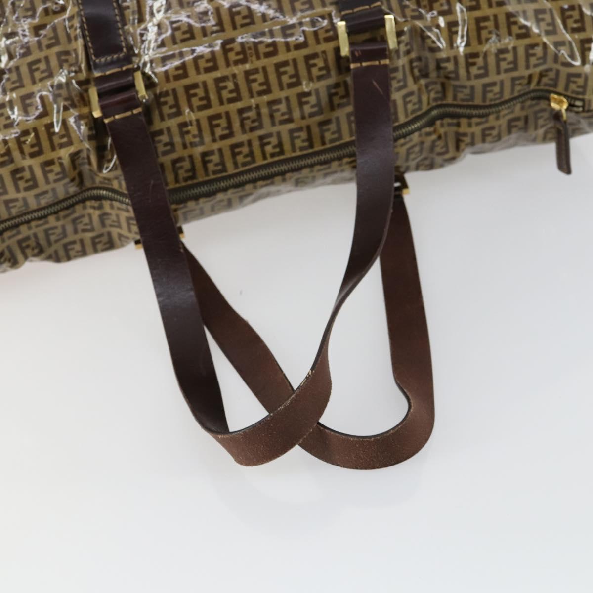 FENDI Zucchino Canvas Boston Bag Brown Gold Auth am10122