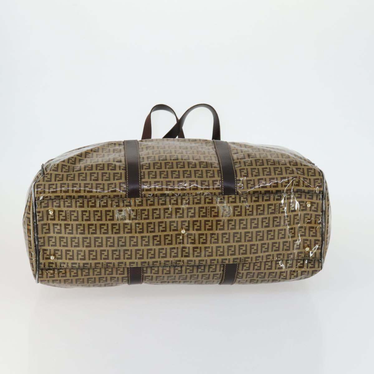 FENDI Zucchino Canvas Boston Bag Brown Gold Auth am10122