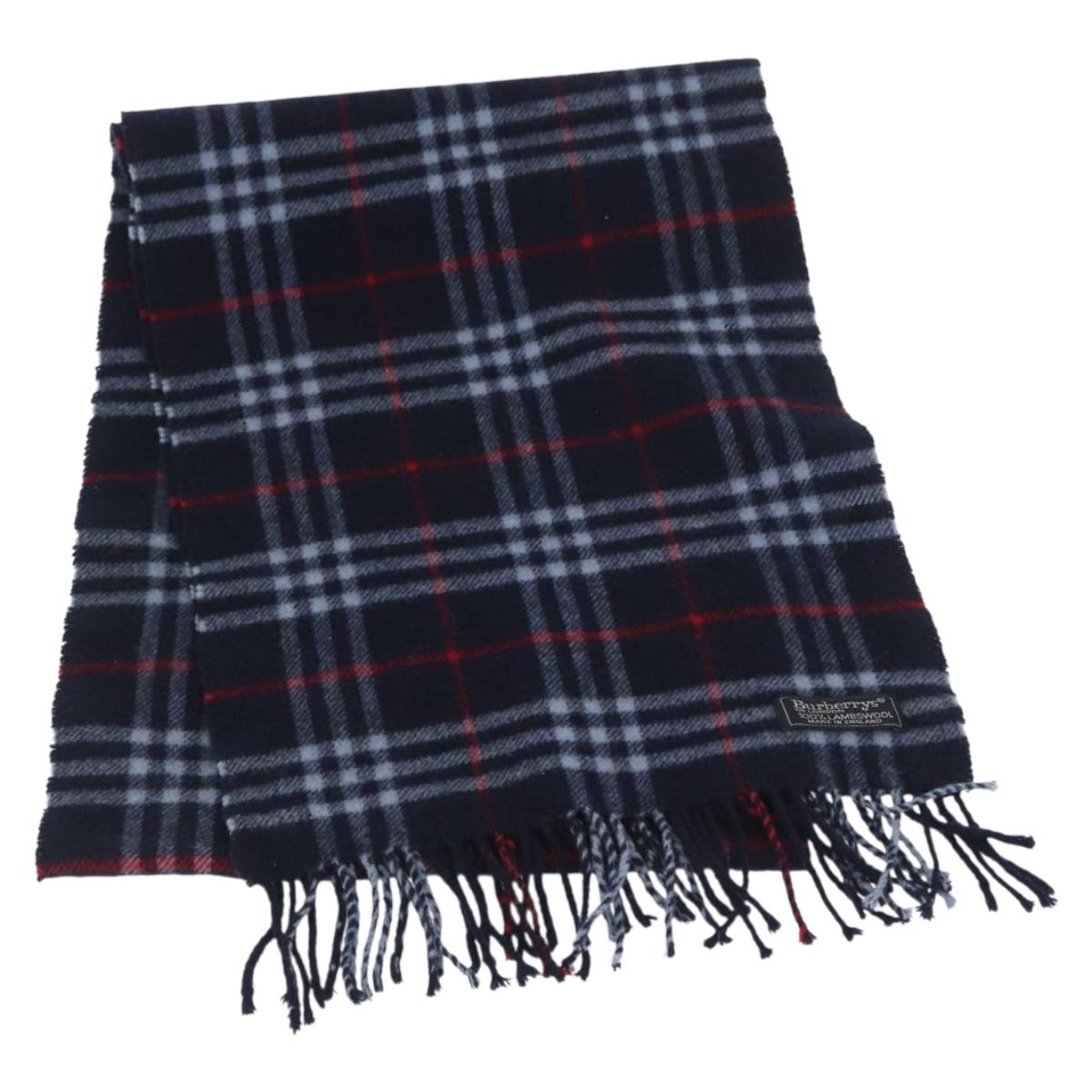 Burberrys Nova Check Scarf Wool Navy Auth am10123