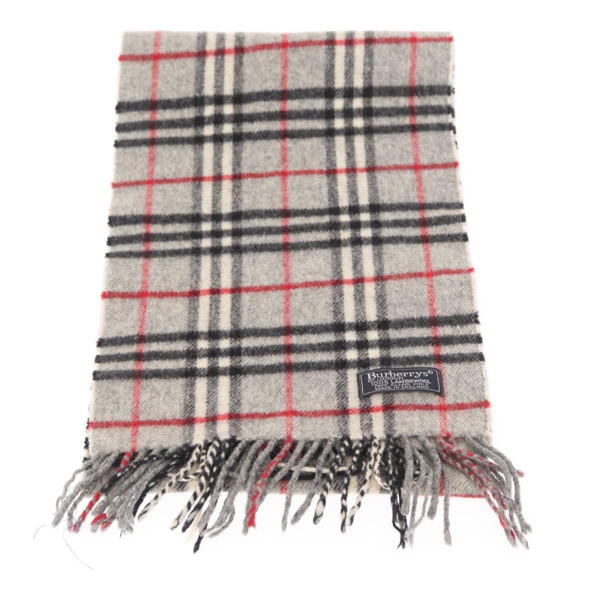 Burberrys Nova Check Scarf Wool Gray Auth am10135