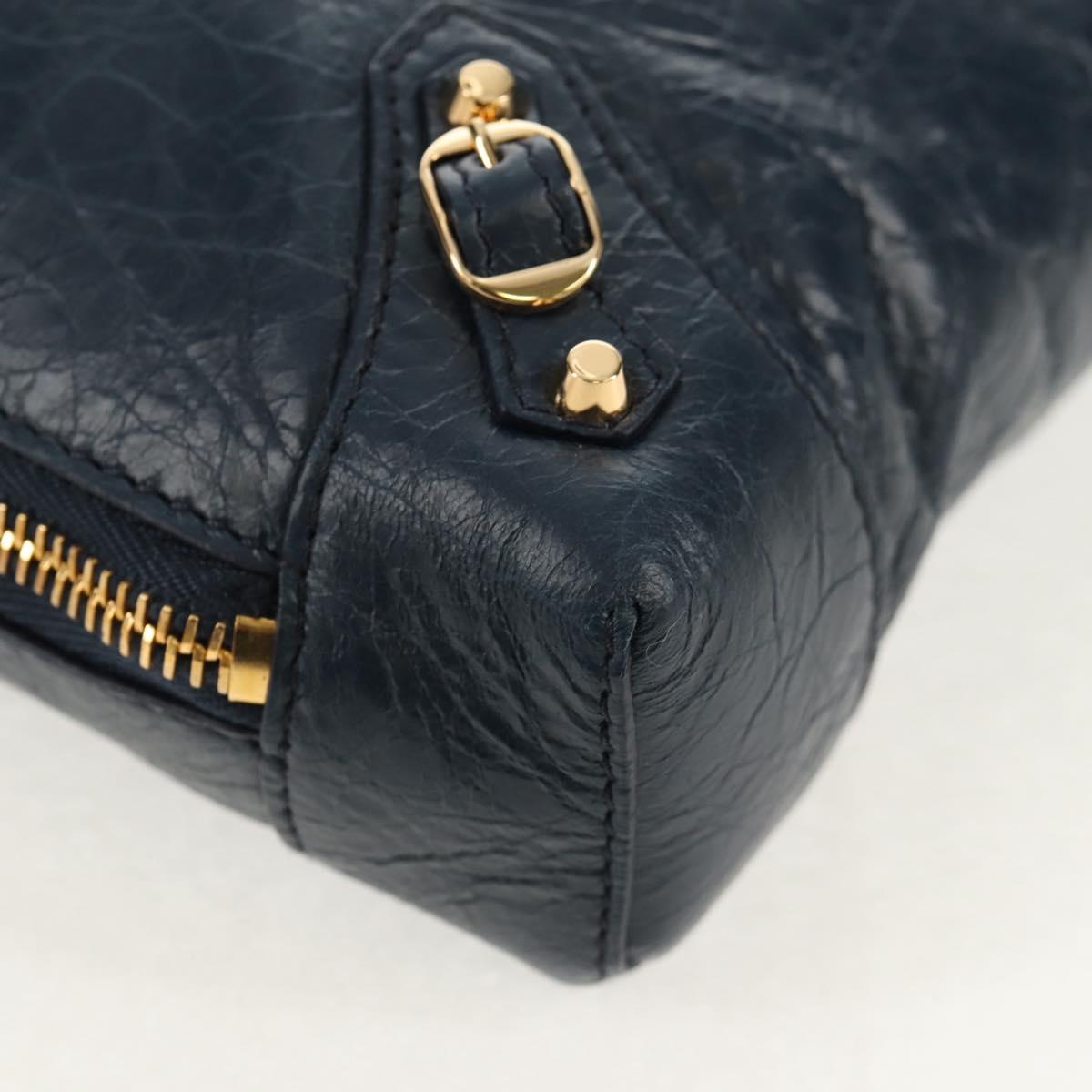 BALENCIAGA Classic Reporter Shoulder Bag Leather Navy Gold 488795 Auth am10138V