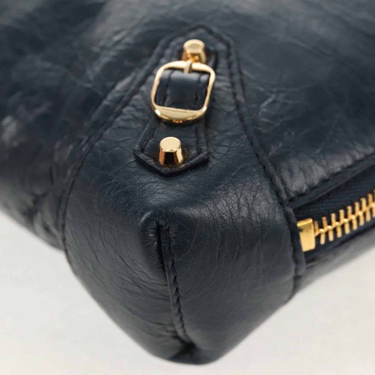 BALENCIAGA Classic Reporter Shoulder Bag Leather Navy Gold 488795 Auth am10138V