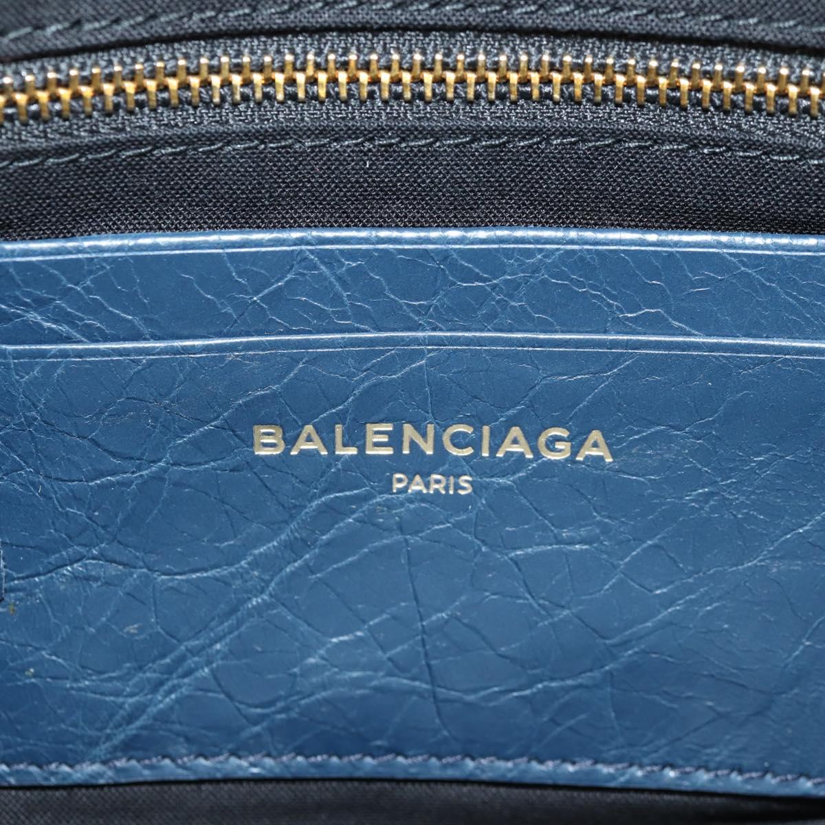 BALENCIAGA Classic Reporter Shoulder Bag Leather Navy Gold 488795 Auth am10138V