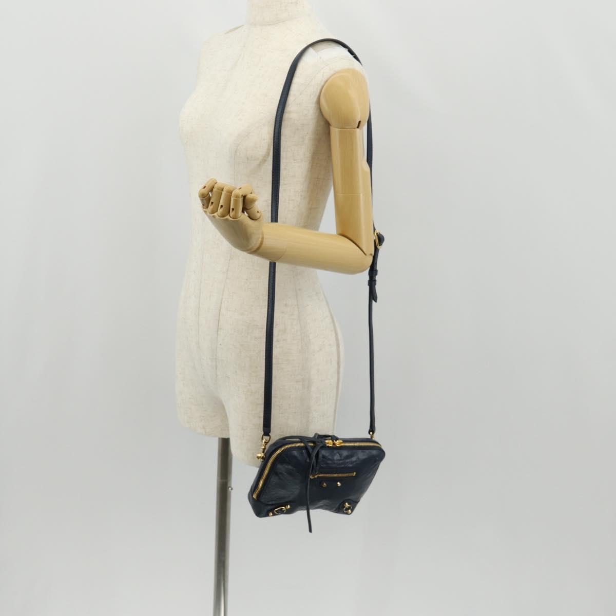 BALENCIAGA Classic Reporter Shoulder Bag Leather Navy Gold 488795 Auth am10138V