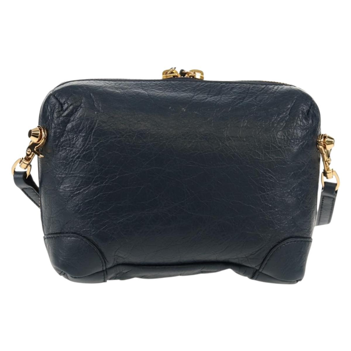 BALENCIAGA Classic Reporter Shoulder Bag Leather Navy Gold 488795 Auth am10138V
