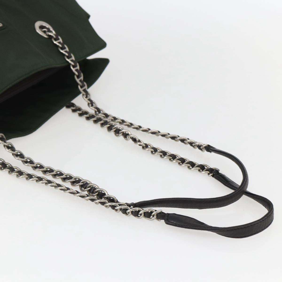 PRADA Chain Tote Bag Nylon Khaki Silver Auth am10142