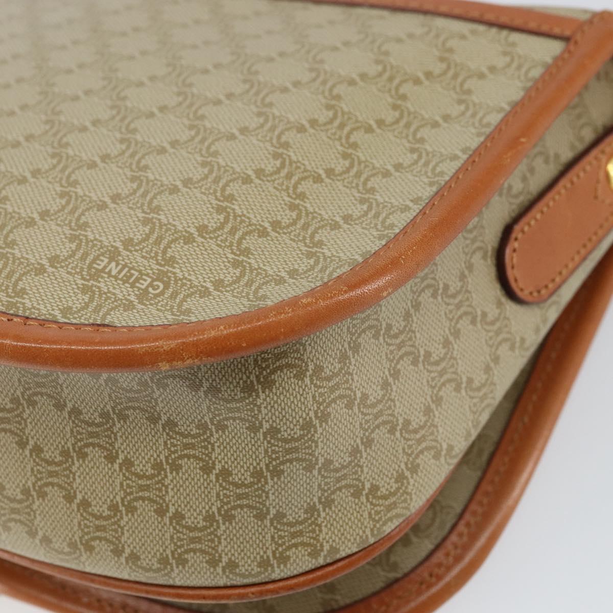 CELINE Macadam Canvas Shoulder Bag PVC Beige Gold Auth am10146