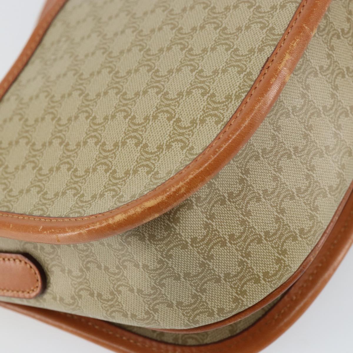 CELINE Macadam Canvas Shoulder Bag PVC Beige Gold Auth am10146