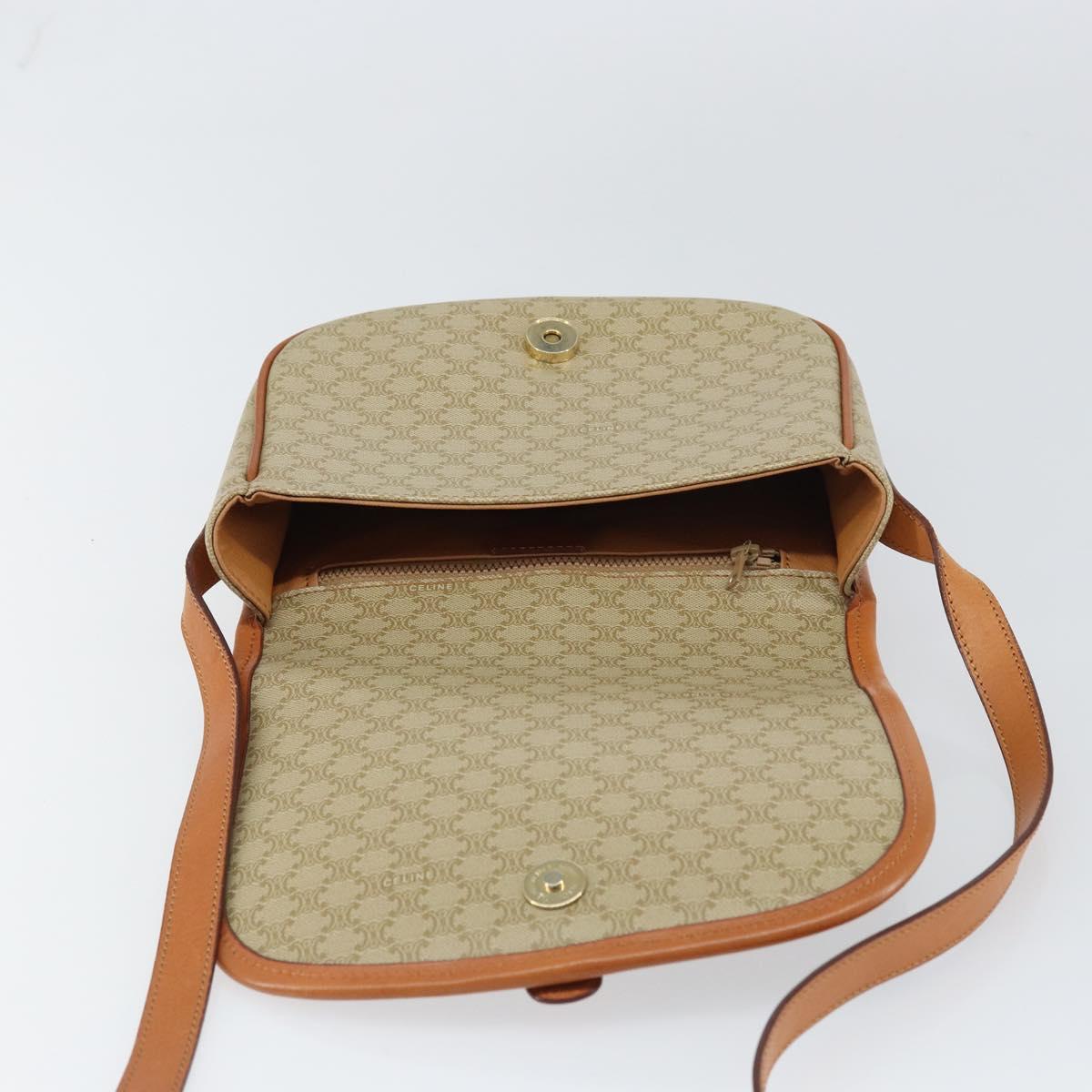 CELINE Macadam Canvas Shoulder Bag PVC Beige Gold Auth am10146