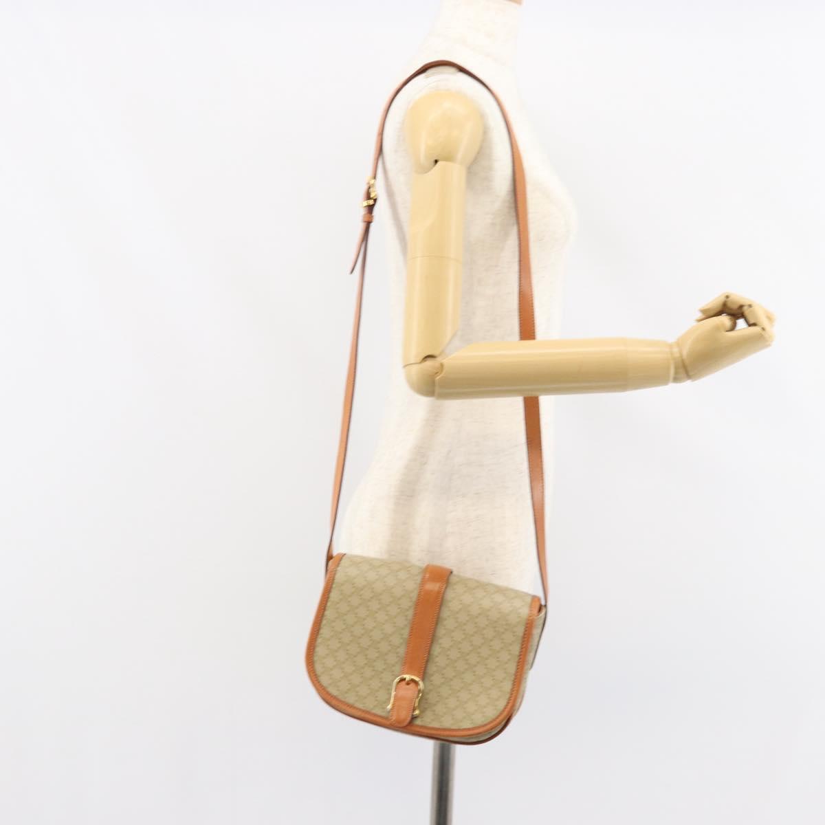 CELINE Macadam Canvas Shoulder Bag PVC Beige Gold Auth am10146