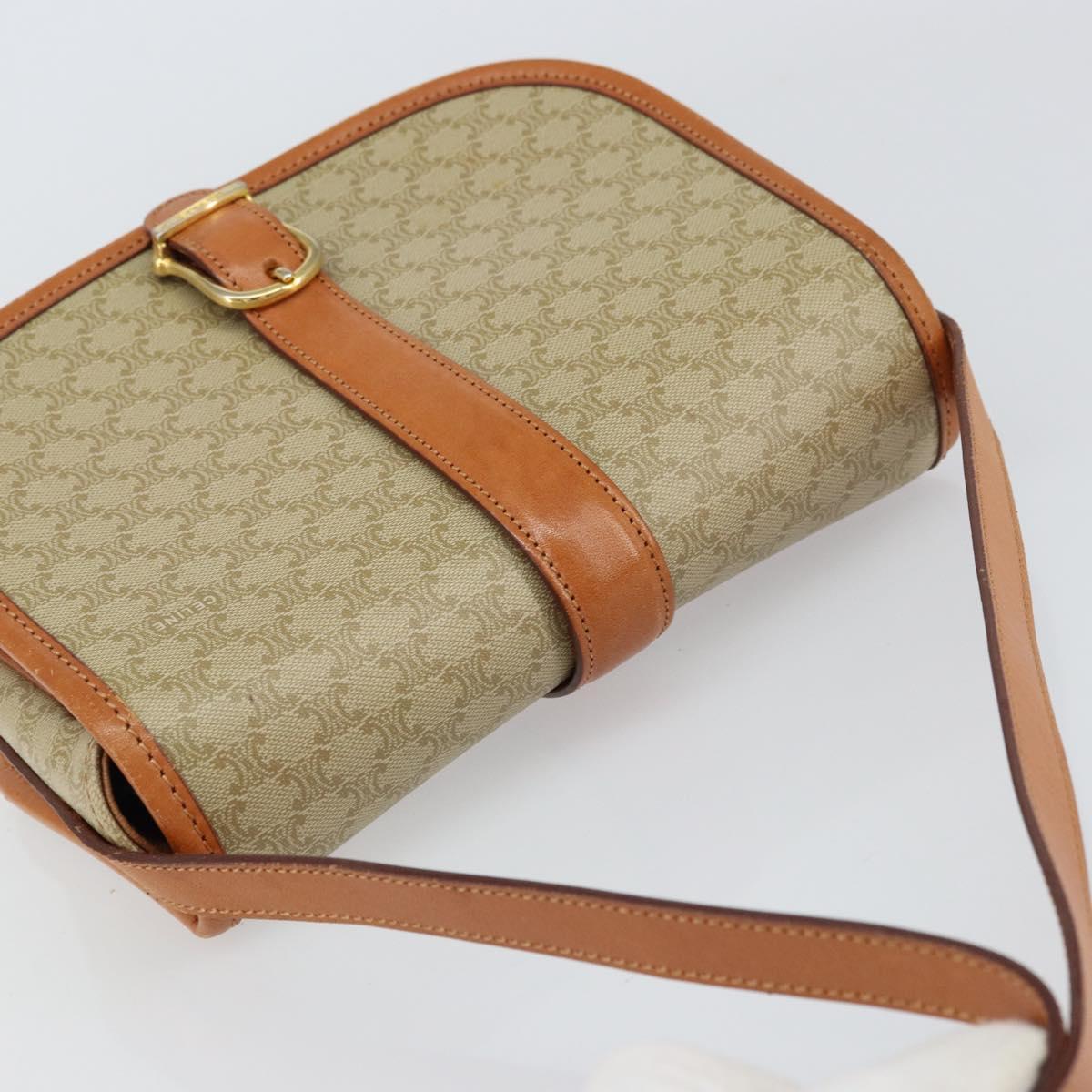 CELINE Macadam Canvas Shoulder Bag PVC Beige Gold Auth am10146