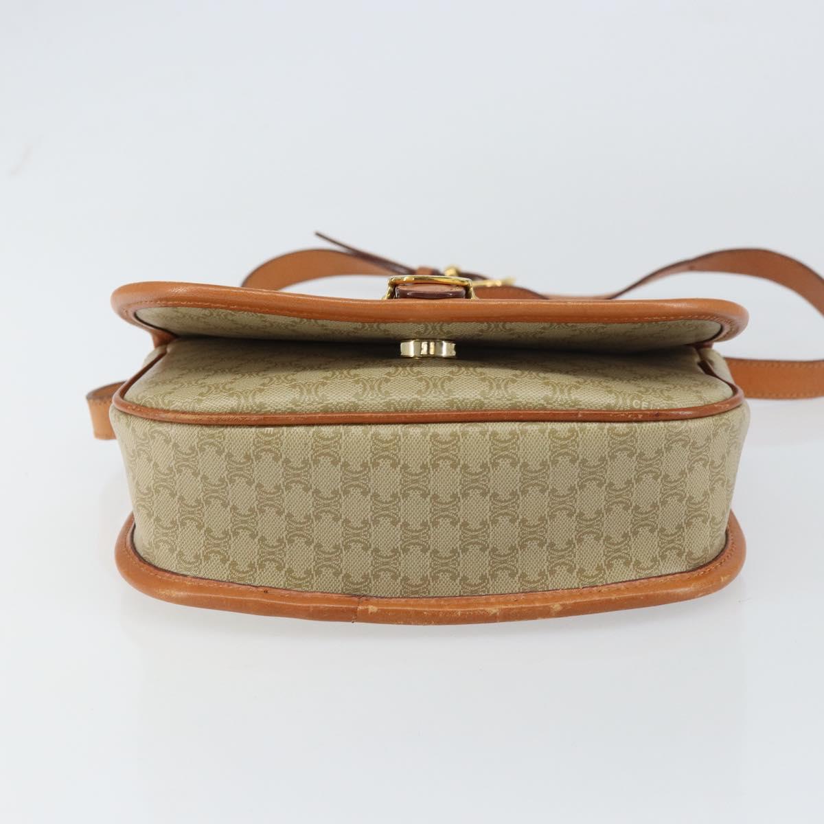 CELINE Macadam Canvas Shoulder Bag PVC Beige Gold Auth am10146