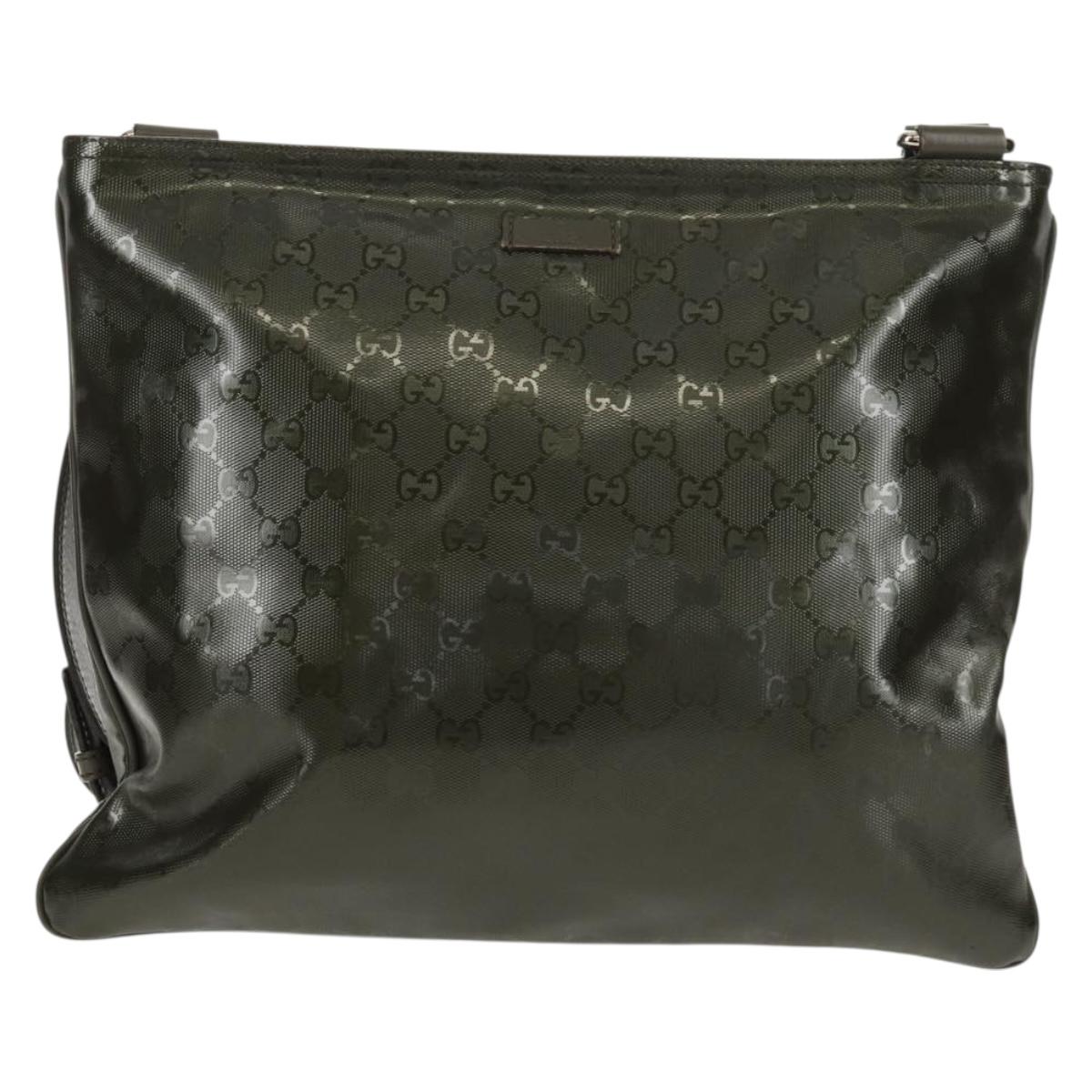 GUCCI GG Implementation Shoulder Bag Khaki Silver 201446 Auth am10159
