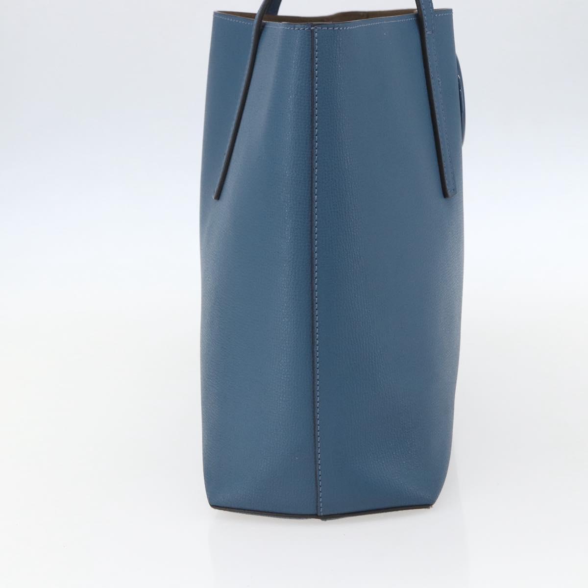 FENDI F Logo Tote Bag Leather Blue Auth am10162