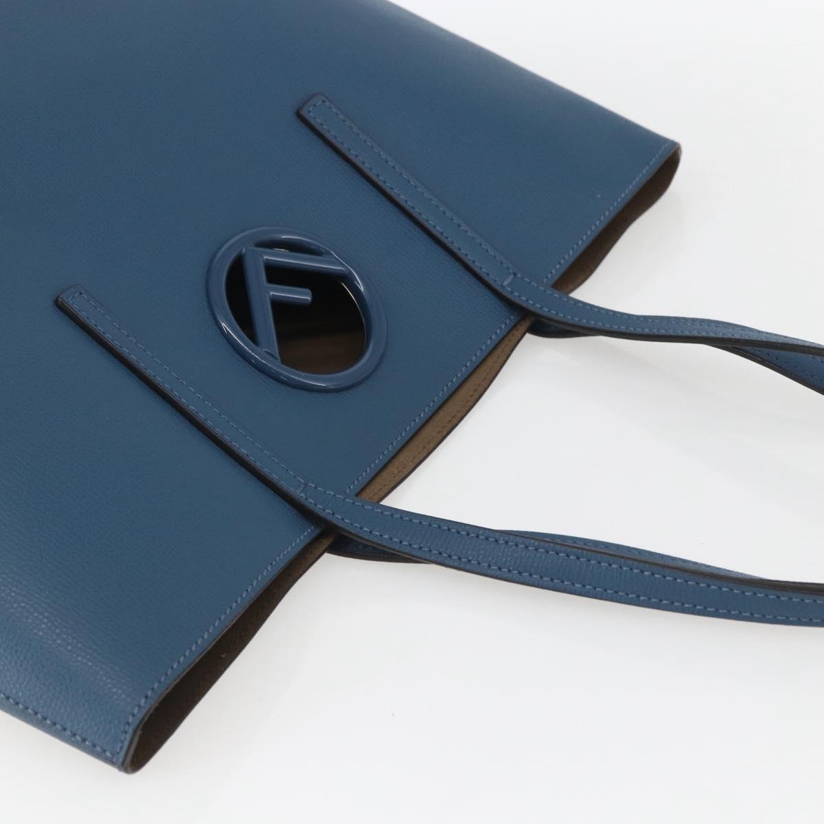 FENDI F Logo Tote Bag Leather Blue Auth am10162