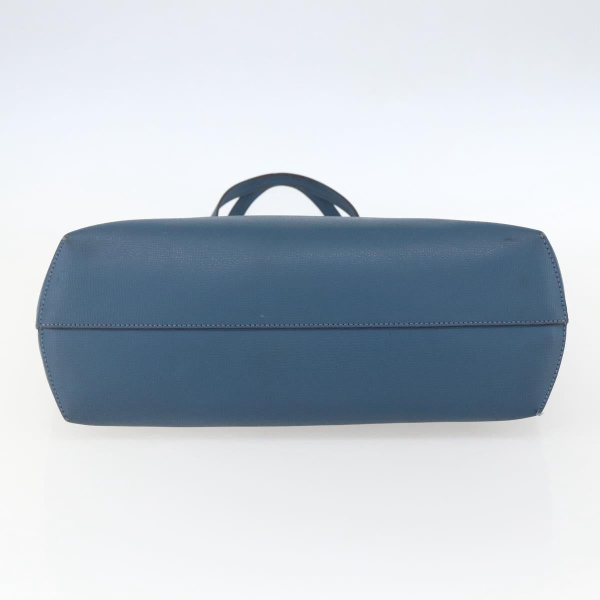 FENDI F Logo Tote Bag Leather Blue Auth am10162