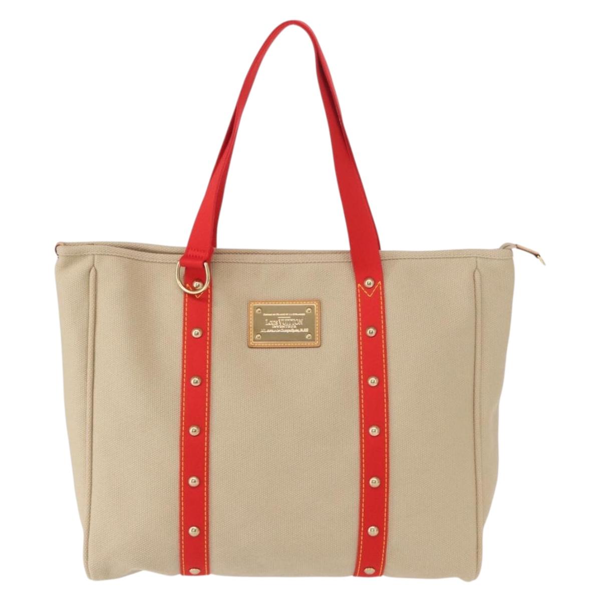 LOUIS VUITTON Antigua Hippo GM Tote Bag Canvas Beige Red M40032 LV Auth am10165V