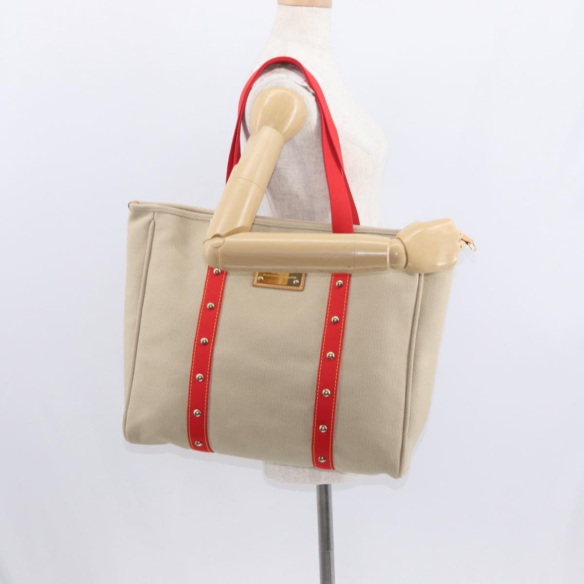 LOUIS VUITTON Antigua Hippo GM Tote Bag Canvas Beige Red M40032 LV Auth am10165V