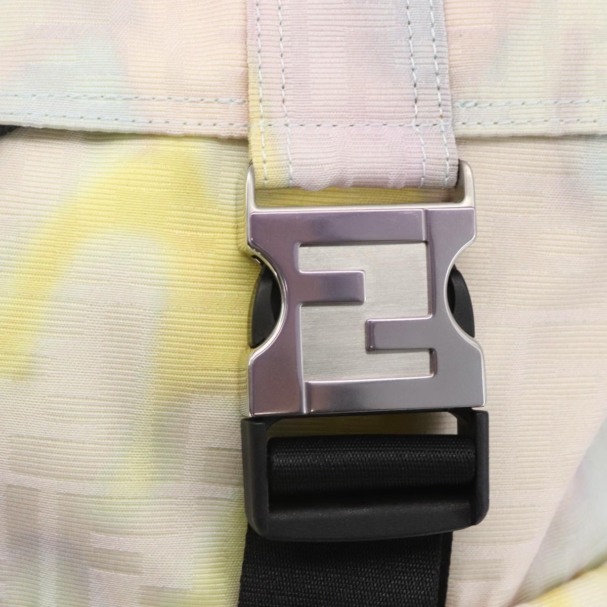 FENDI Zucca Canvas Shoulder Bag Nylon White Silver Auth am10182V