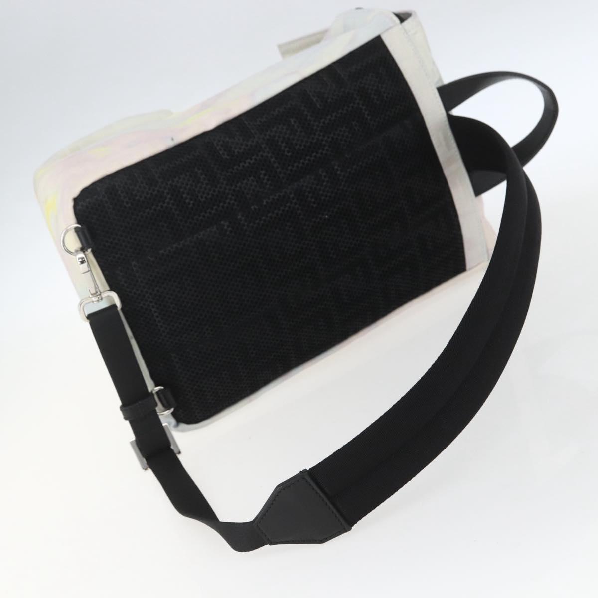 FENDI Zucca Canvas Shoulder Bag Nylon White Silver Auth am10182V