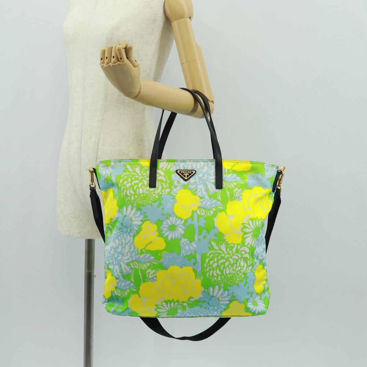 PRADA Tote Bag Nylon Leather 2way Multicolor Gold Auth am10186V