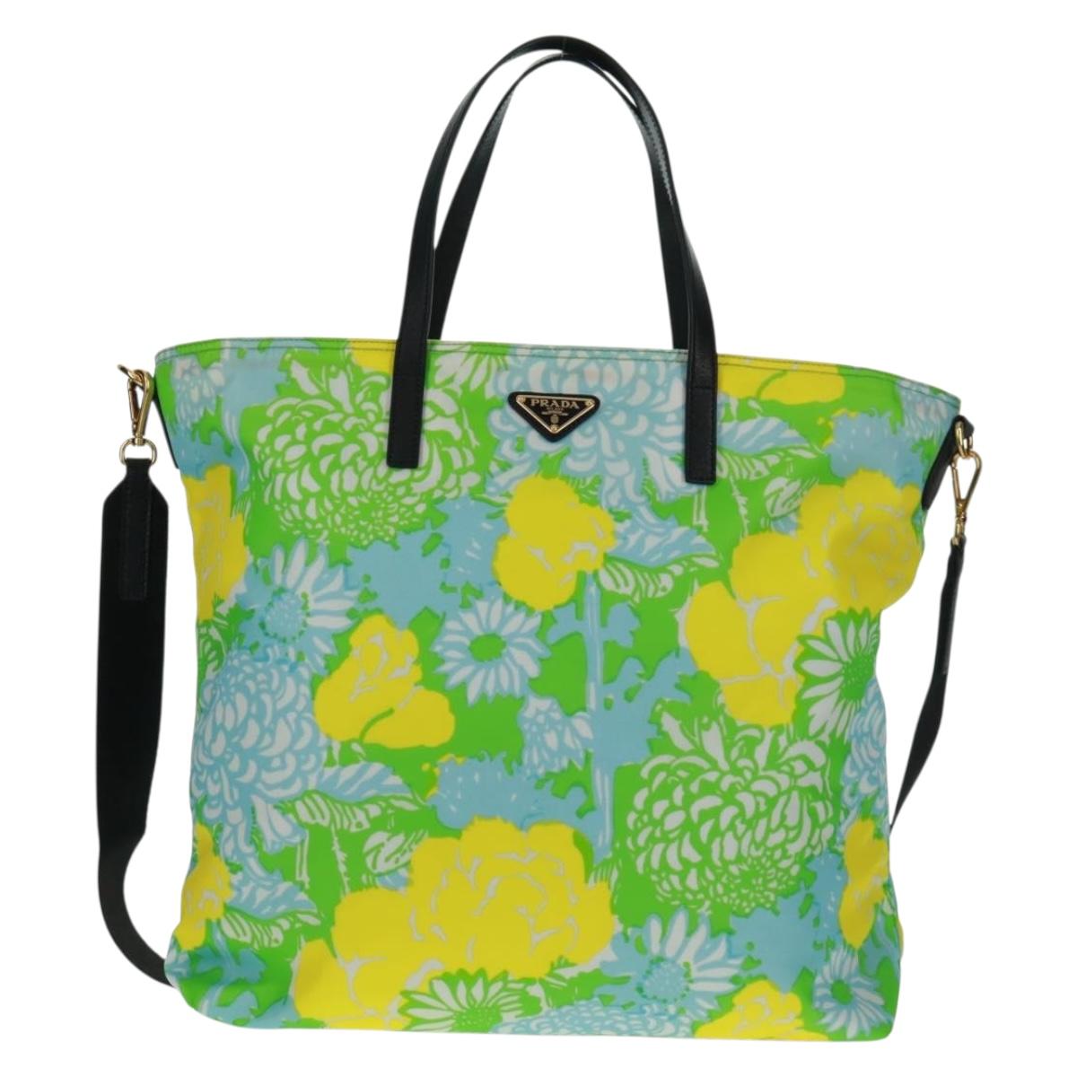 PRADA Tote Bag Nylon Leather 2way Multicolor Gold Auth am10186V