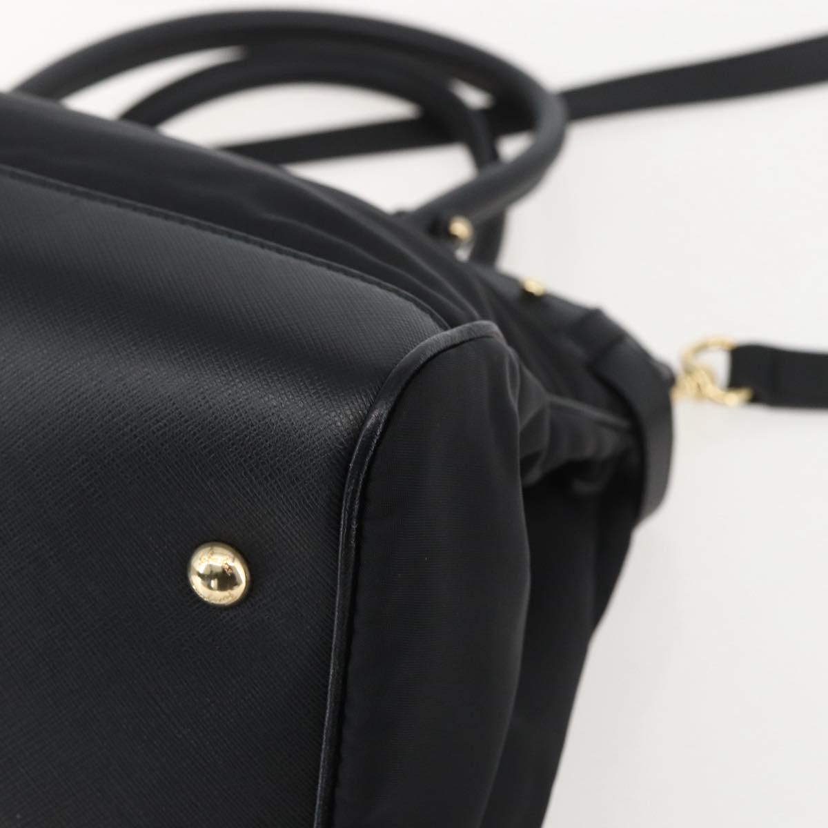 Salvatore Ferragamo Gancini Hand Bag Nylon Leather 2way Black Gold Auth am10197V