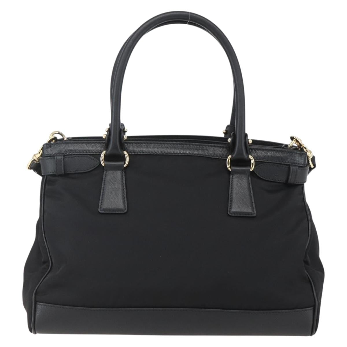 Salvatore Ferragamo Gancini Hand Bag Nylon Leather 2way Black Gold Auth am10197V