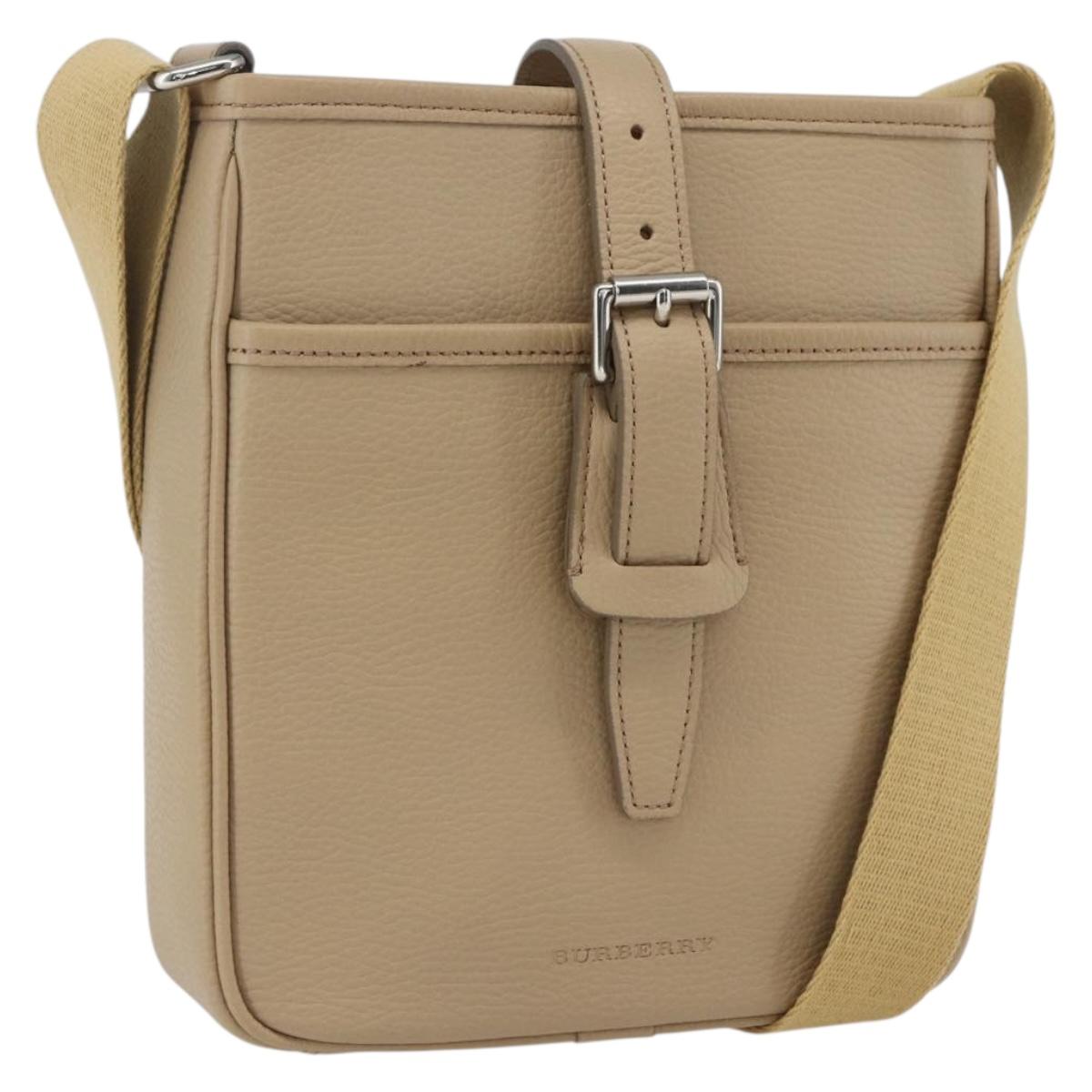 BURBERRY Shoulder Bag Leather Beige Silver Auth am10199V