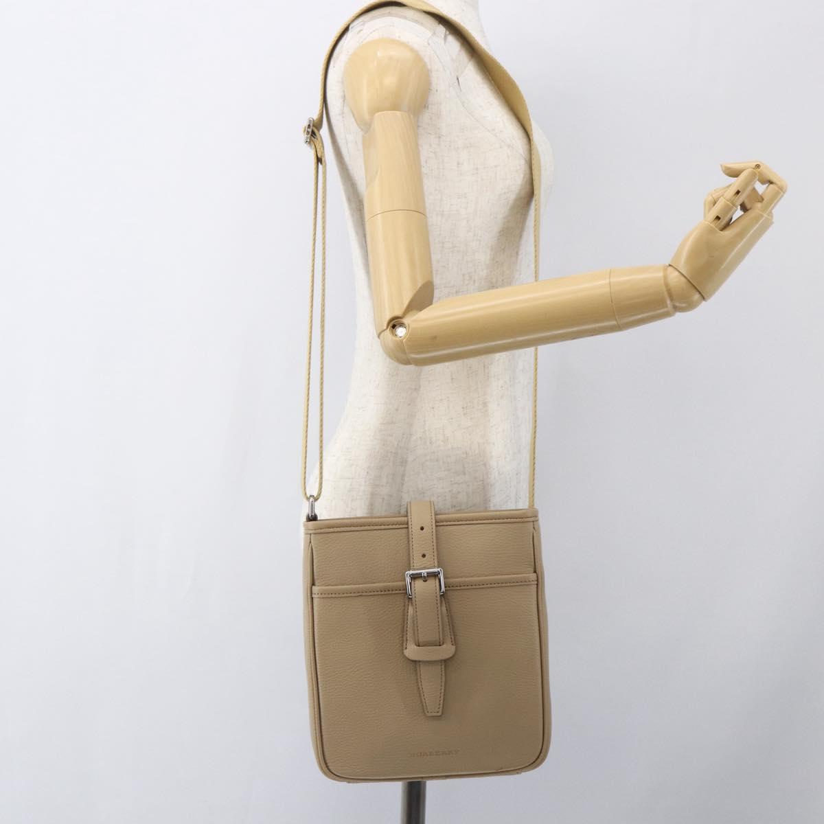 BURBERRY Shoulder Bag Leather Beige Silver Auth am10199V