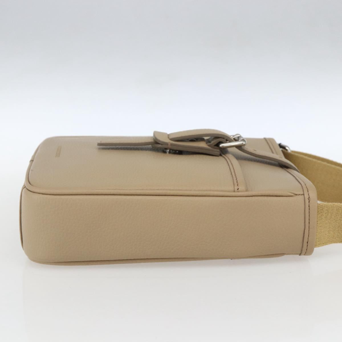BURBERRY Shoulder Bag Leather Beige Silver Auth am10199V