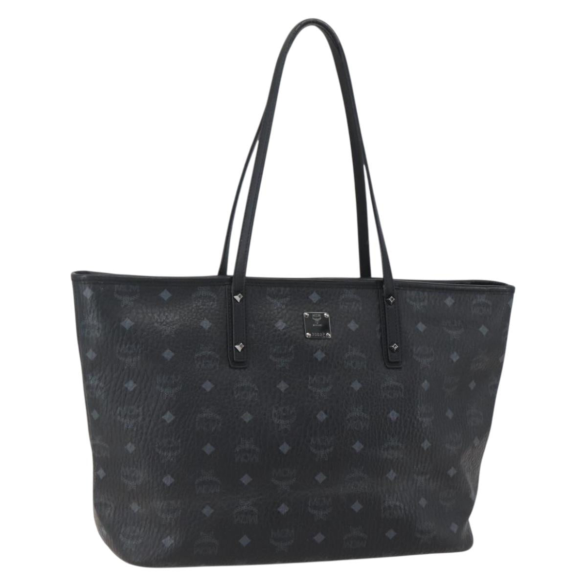 MCM Logogram Vicetos Tote Bag PVC Black Gold Auth am10225