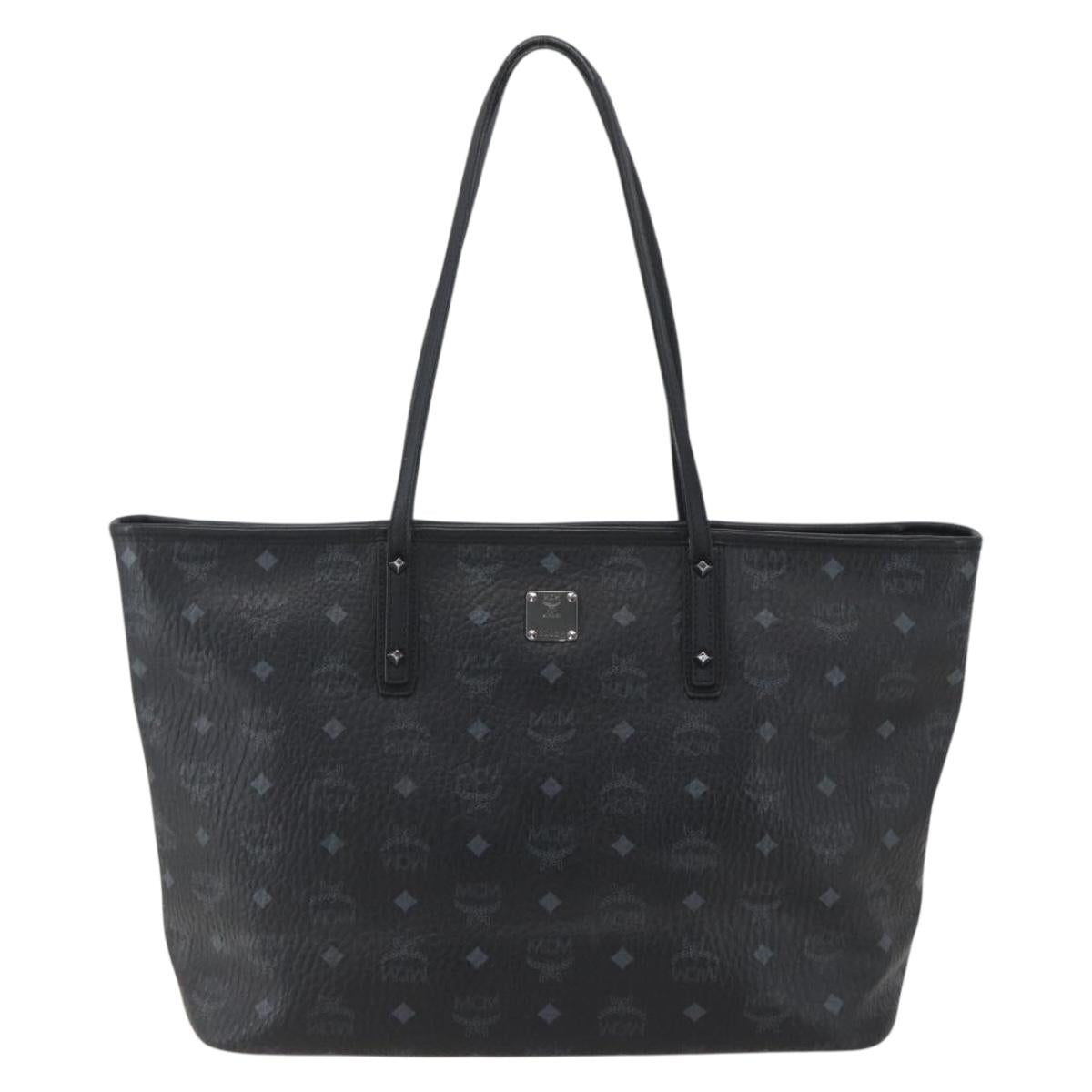 MCM Logogram Vicetos Tote Bag PVC Black Gold Auth am10225