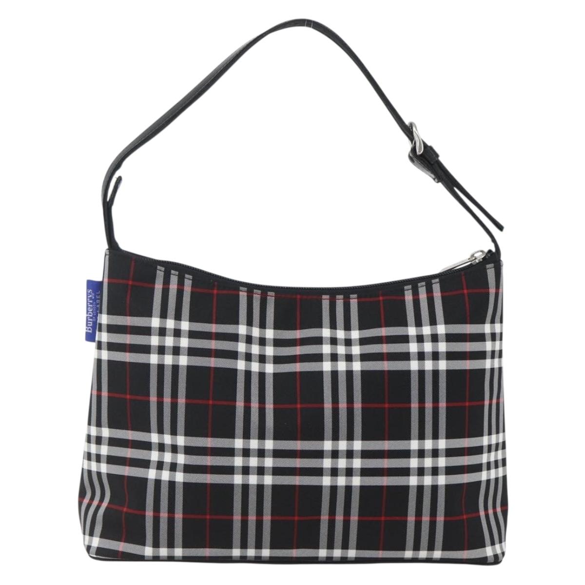 BURBERRY Nova Check Blue Label Shoulder Bag Nylon Black Silver Auth am10226V