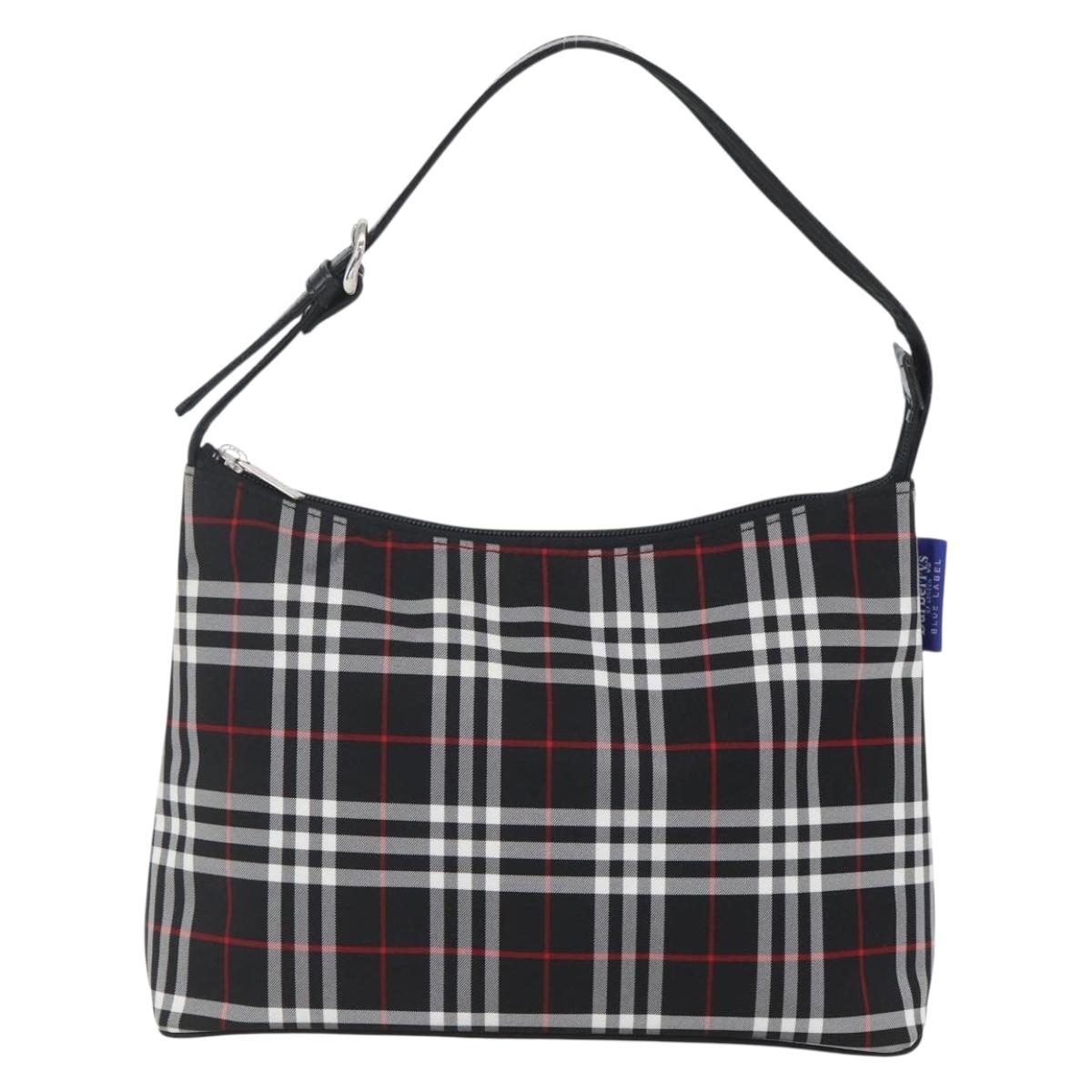BURBERRY Nova Check Blue Label Shoulder Bag Nylon Black Silver Auth am10226V