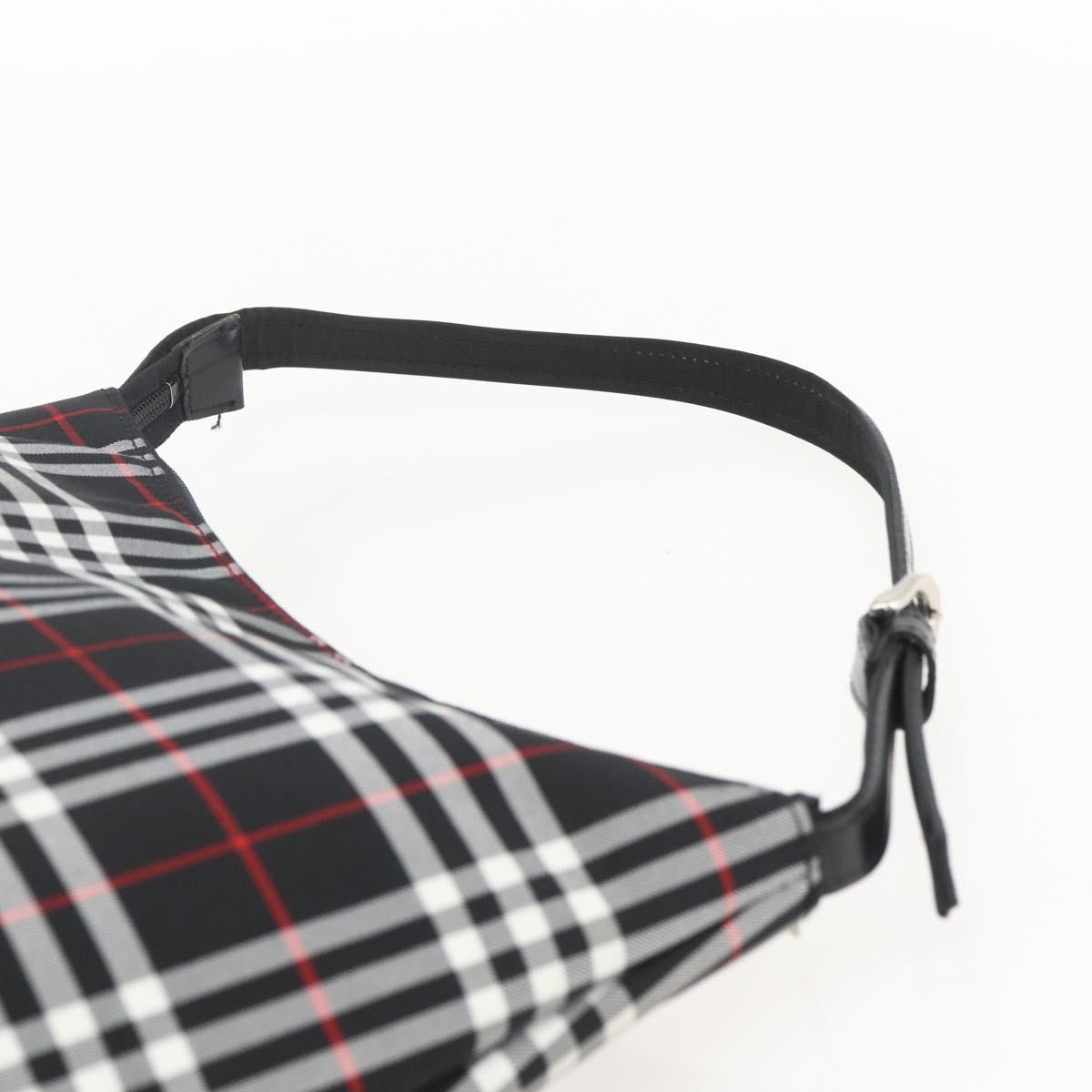 BURBERRY Nova Check Blue Label Shoulder Bag Nylon Black Silver Auth am10226V