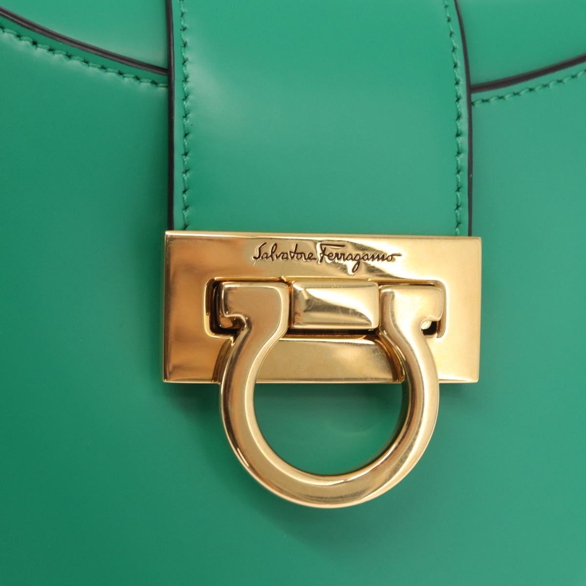 Salvatore Ferragamo Gancini trifolio Hand Bag Leather Green Gold Auth am10228V