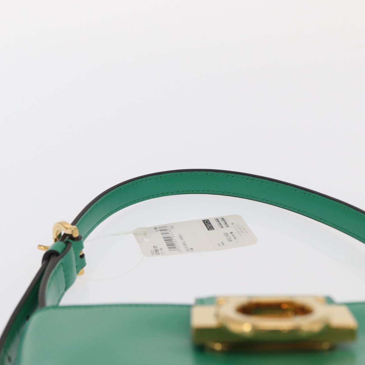 Salvatore Ferragamo Gancini trifolio Hand Bag Leather Green Gold Auth am10228V