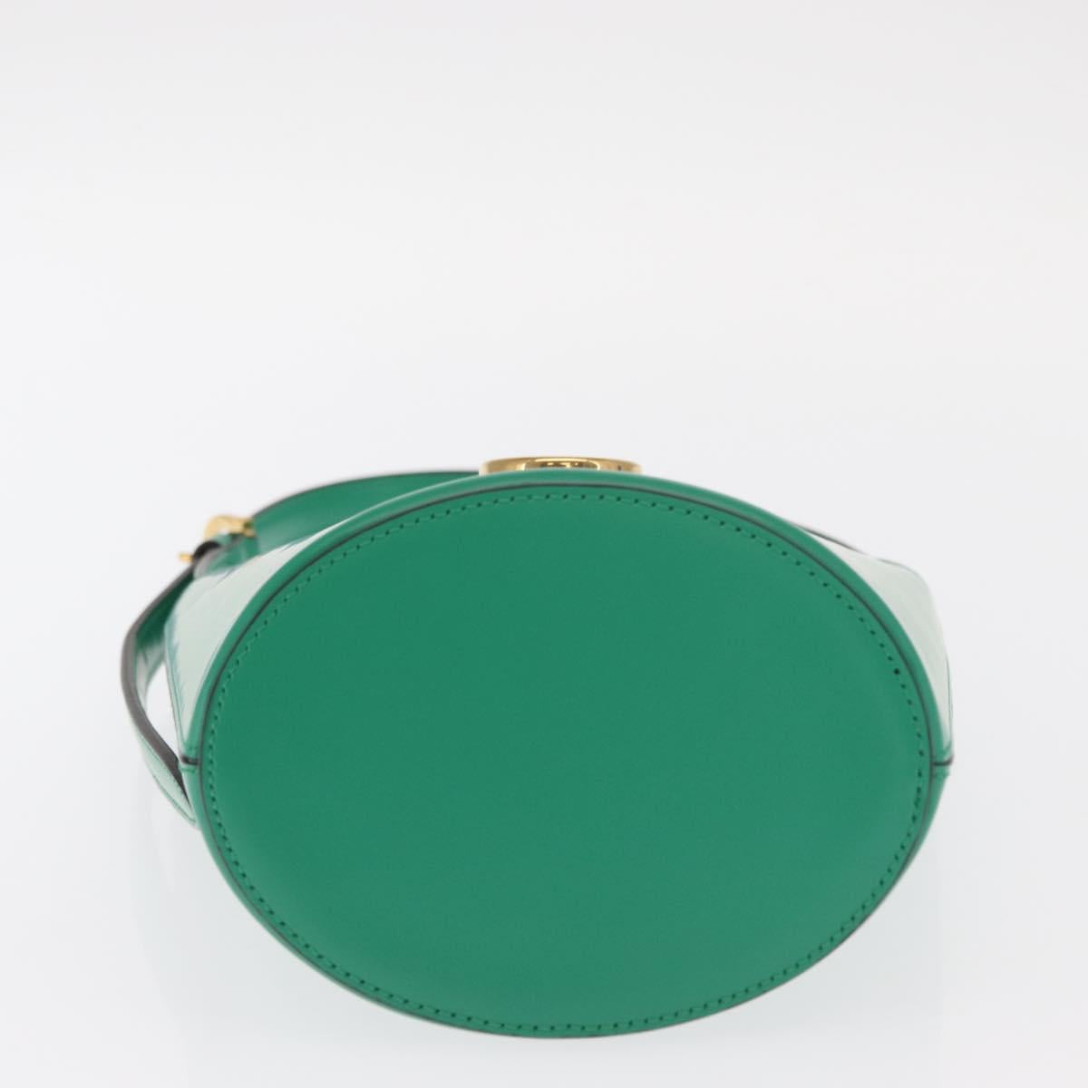 Salvatore Ferragamo Gancini trifolio Hand Bag Leather Green Gold Auth am10228V