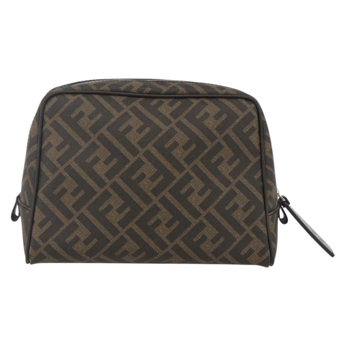 FENDI Zucca Canvas Clutch Bag PVC Black Brown Auth am10229V